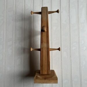 Vintage Wooden Mug Tree – Countertop Coffee Cup Holder